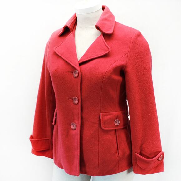 CAbi Red Coat Jacket Button Y2K Pockets Classic Outdoor Size 14 - Picture 1 of 6